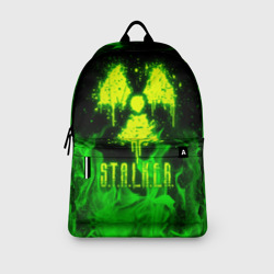 Рюкзак с принтом Зеленый огонь Stalker 2 для любого человека, вид спереди №3. Цвет основы: белый