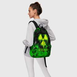 Рюкзак с принтом Зеленый огонь Stalker 2 для любого человека, вид спереди №4. Цвет основы: белый