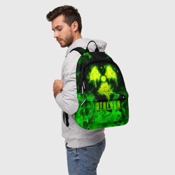 Рюкзак с принтом Зеленый огонь Stalker 2 для любого человека, вид спереди №2. Цвет основы: белый