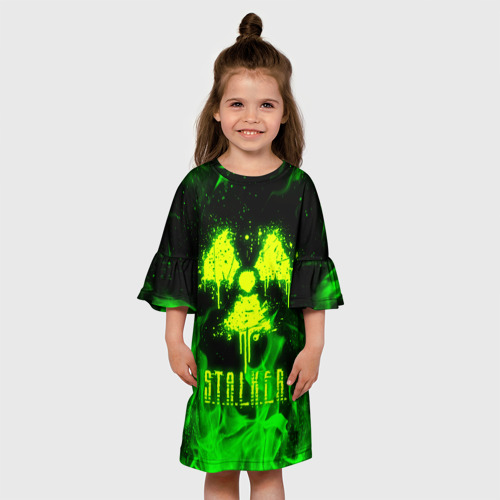 Детское платье 3D с принтом Зеленый огонь Stalker 2, вид сбоку #3