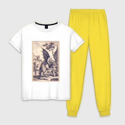 Женская пижама с белой футболкой хлопок Рыцарь, пинающий Дракона