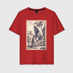 Женская футболка хлопок Oversize Рыцарь, пинающий Дракона