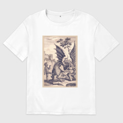 Женская футболка хлопок Oversize Рыцарь, пинающий Дракона