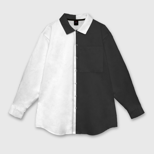 Женская рубашка оверсайз с принтом Просто чёрно-белый, вид спереди №1