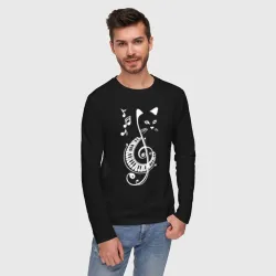 Мужской лонгслив хлопок Котик музыкальный белый - фото 2