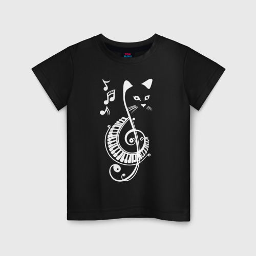 Детская футболка хлопок Котик музыкальный белый, цвет черный