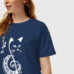Женская футболка хлопок Oversize Котик музыкальный белый - фото 2