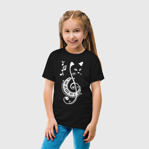 Детская футболка хлопок Котик музыкальный белый, цвет черный - фото 5