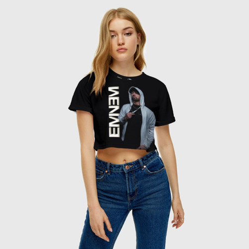 Женская футболка Crop-top 3D Eminem, цвет 3D печать - фото 3