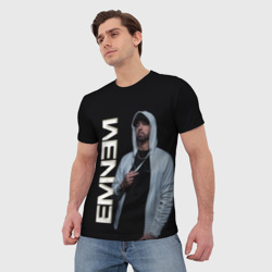 Футболка с принтом Eminem для мужчины, вид на модели спереди №2. Цвет основы: белый