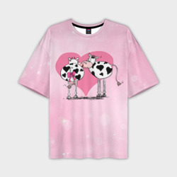 Мужская футболка oversize 3D Влюбленные  коровы 