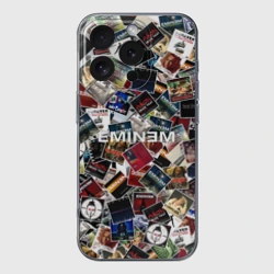 Чехол для iPhone 16 Pro силиконовый с защитой камеры Дискография Eminem