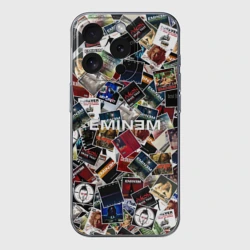 Чехол для iPhone 15 Pro силиконовый с защитой камеры Дискография Eminem