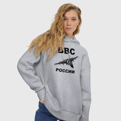 Женское худи Oversize хлопок ВВС России, цвет меланж - фото 4