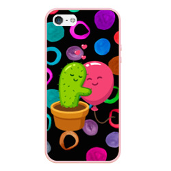 Чехол для iPhone 5/5S матовый Влюбленные кактус и шарик