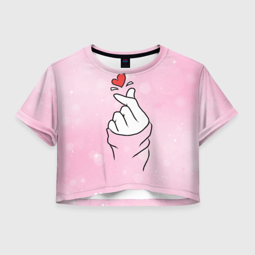 Женская футболка Crop-top 3D Сердечко пальцами, цвет 3D печать