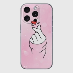 Чехол для iPhone 15 Pro силиконовый с защитой камеры Сердечко пальцами
