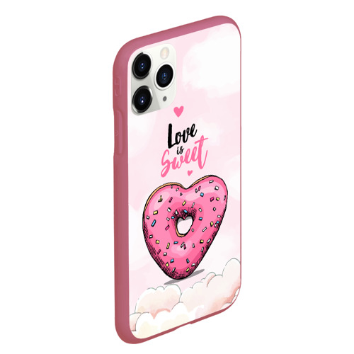Чехол для iPhone 11 Pro Max матовый Пончик   сердечко , цвет малиновый - фото 3