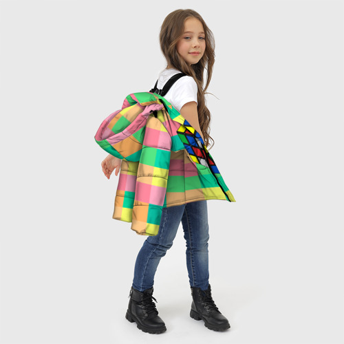 Зимняя куртка для девочек 3D Кубик Рубика, цвет красный - фото 6