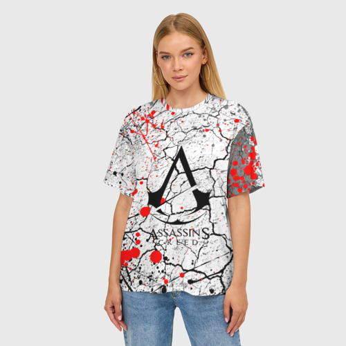 Женская футболка oversize 3D Ассасин крид с красными каплями, цвет 3D печать - фото 3