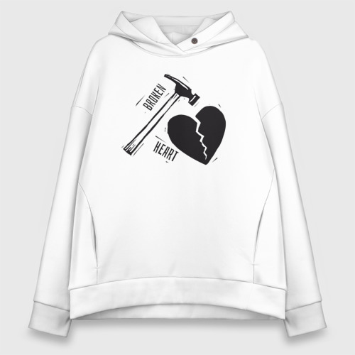 Женское худи Oversize хлопок Broken heart, цвет белый