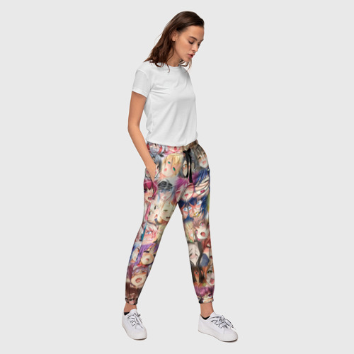 Женские брюки 3D с принтом MANY FACES OF AHEGAO! color, вид сбоку #3