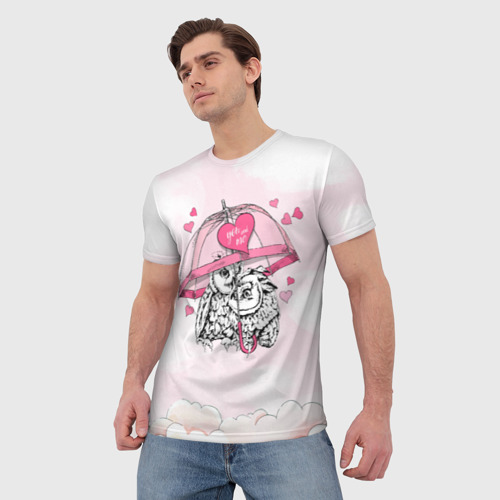 Мужская футболка 3D Влюбленные совушки, цвет 3D печать - фото 3