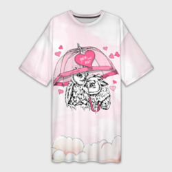 Платье-футболка 3D Влюбленные совушки