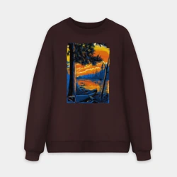 Мужской свитшот oversize без начеса хлопок Байдарка на берегу реки