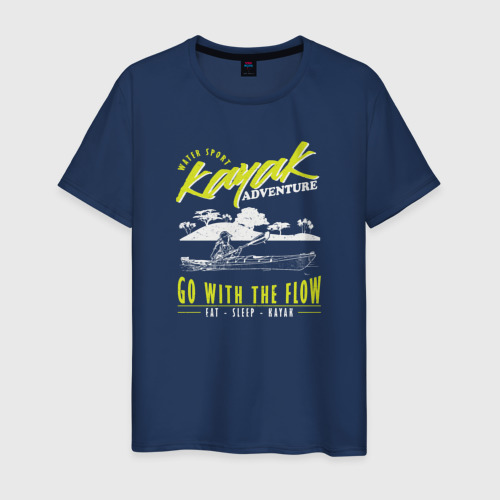 Мужская футболка из хлопка с принтом Kayak Adventure, вид спереди №1