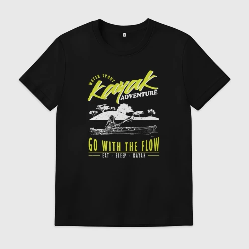 Мужская футболка хлопок с принтом Kayak Adventure, вид спереди #2