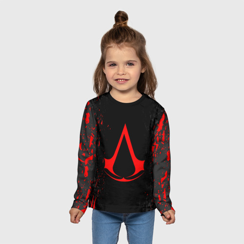 Детский лонгслив 3D Assassin`s Creed red logo, цвет 3D печать - фото 5