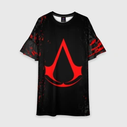 Детское платье 3D Assassin`s Creed red logo