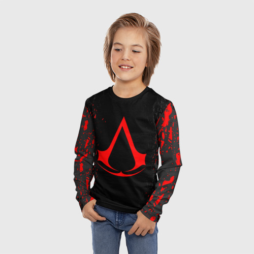 Детский лонгслив 3D Assassin`s Creed red logo - фото 3