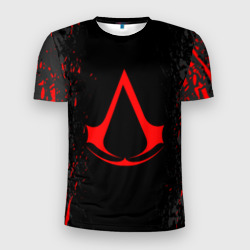 Мужская футболка 3D Slim Assassin`s Creed red logo