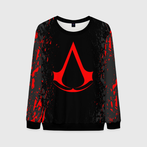 Мужской свитшот 3D Assassin`s Creed red logo, цвет черный