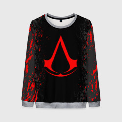 Мужской свитшот 3D Assassin`s Creed red logo