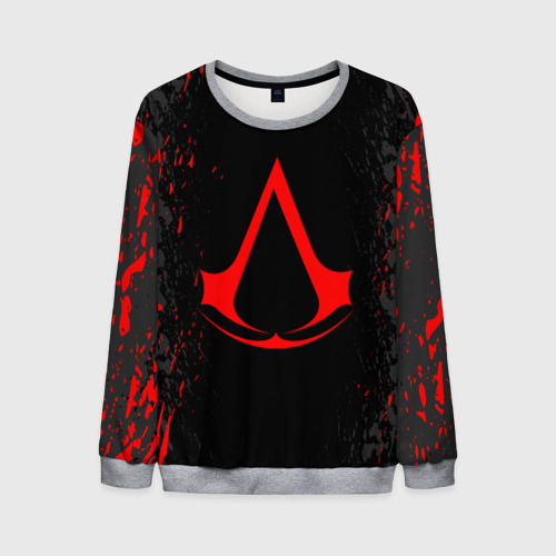 Мужской свитшот 3D Assassin`s Creed red logo, цвет меланж