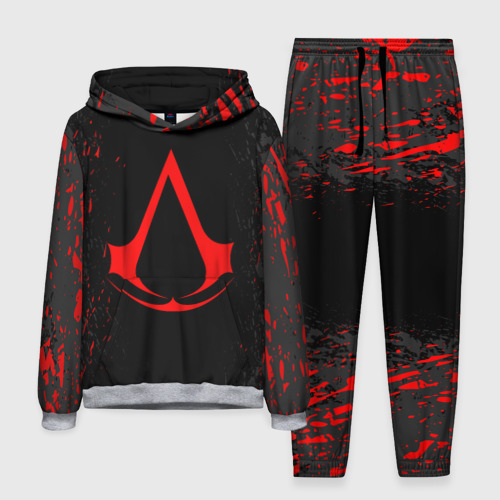 Мужской костюм с толстовкой 3D Assassin`s Creed red logo, цвет меланж