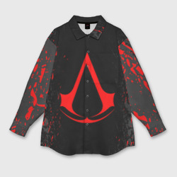 Женская рубашка oversize 3D Assassin`s Creed red logo