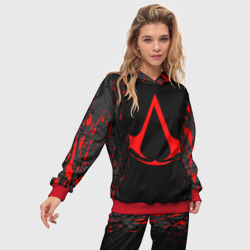 Женский костюм с толстовкой 3D Assassin`s Creed red logo - фото 2