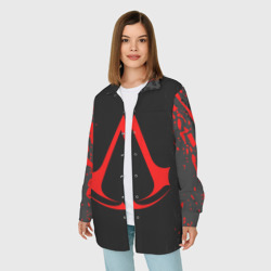 Женская рубашка oversize 3D Assassin`s Creed red logo - фото 2