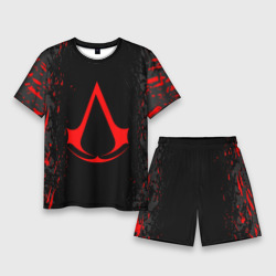 Мужской костюм с шортами 3D Assassin`s Creed red logo