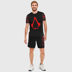 Мужской костюм с шортами 3D Assassin`s Creed red logo - фото 2