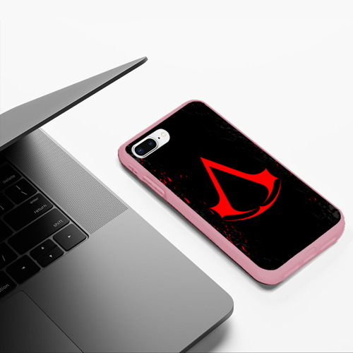 Чехол для iPhone 7Plus/8 Plus матовый Assassin`s Creed red logo, цвет баблгам - фото 5