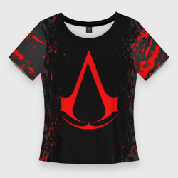 Женская футболка 3D Slim Assassin`s Creed red logo