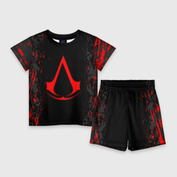 Детский костюм с шортами 3D Assassin`s Creed red logo