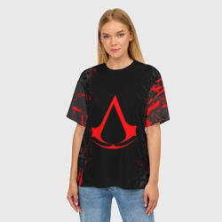 Женская футболка oversize 3D Assassin`s Creed red logo - фото 2