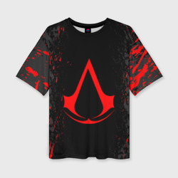 Женская футболка oversize 3D Assassin`s Creed red logo