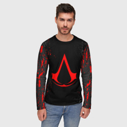 Мужской лонгслив 3D Assassin`s Creed red logo - фото 2